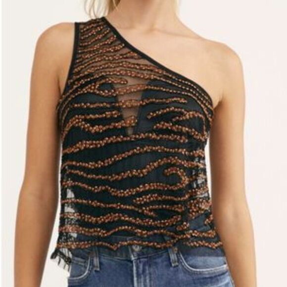 Free People Golden Night One Shoulder Sequin Tank - Picture 1 of 8
